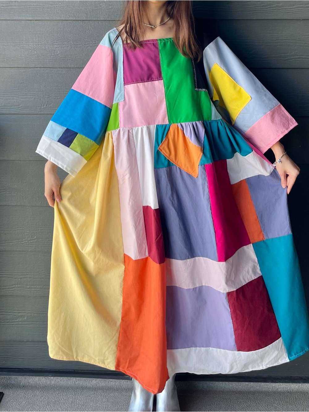Handmade Quilted Patchwork Colorblock Dress SKU 05242 - Picture 8 of 16